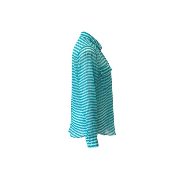 Old Navy Teal Striped Sheer Button-Down Size M Shirt Long Sleeve - Picture 10 of 12